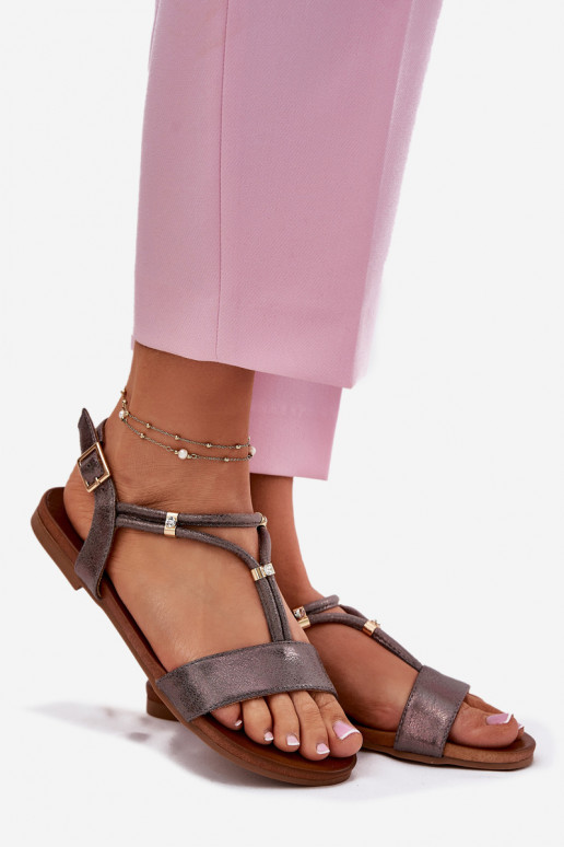 Féminin Sandales plates avec des bandes S.Barski KV51-120 couleur grise