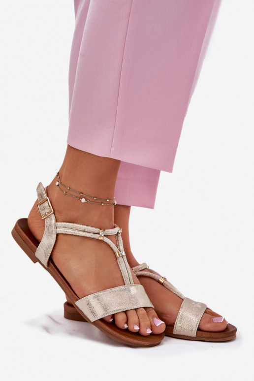 Féminin Sandales plates avec des bandes S.Barski KV51-120 couleur dorée