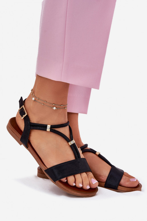 Féminin Sandales plates avec des bandes S.Barski KV51-120 couleur noire