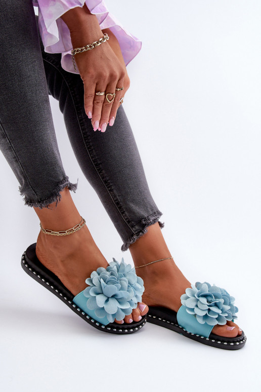 Pantoufles pour femmes Ozdobione avec des motifs florauxami couleur bleue Cellanen