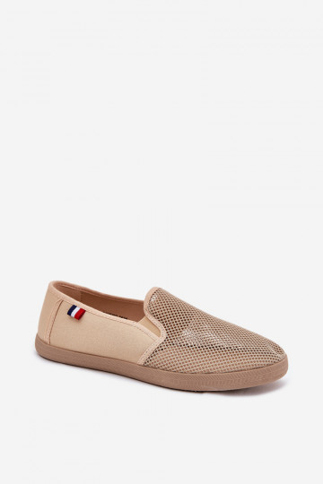 Mâle avec des éléments ajourés Baskets chaussures décontractées beige Koboru