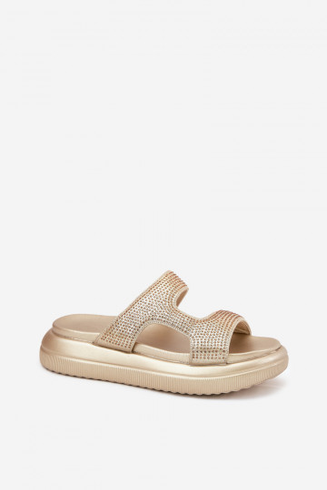 Décoré Pantoufles pour femmes avec une plateforme couleur dorée Jestella 2