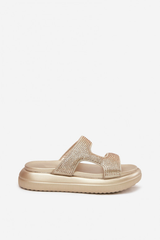 Décoré Pantoufles pour femmes avec une plateforme couleur dorée Jestella