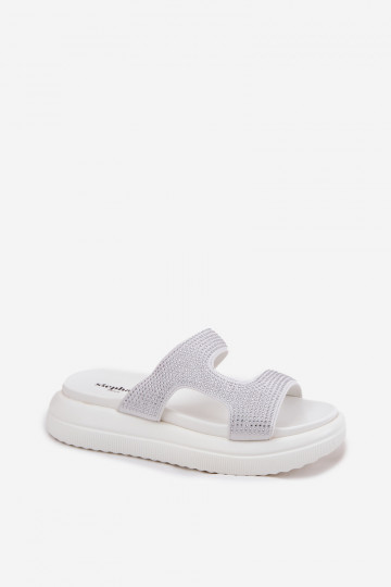 Chaussons pour femmes décorés blancs avec plateforme, "Jestella" 2