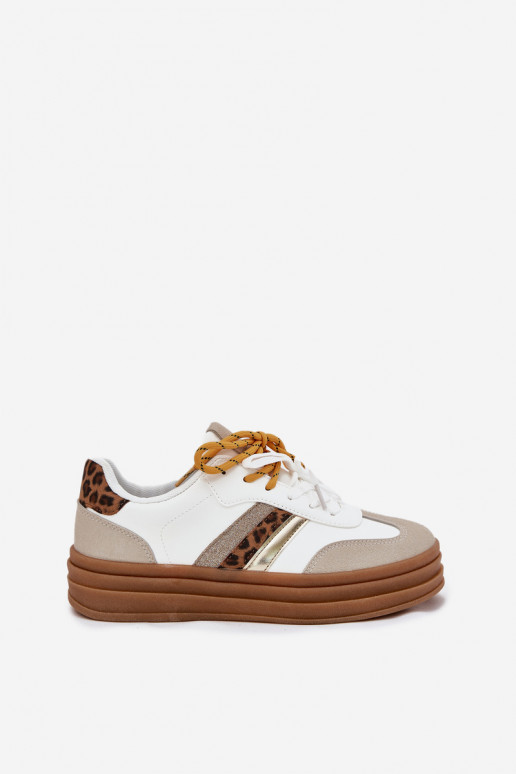Chaussures modèle baskets Féminin avec une plateforme Z PodÀójnym Laçagem avec des motifs en fourrure de léopard couleur blanche