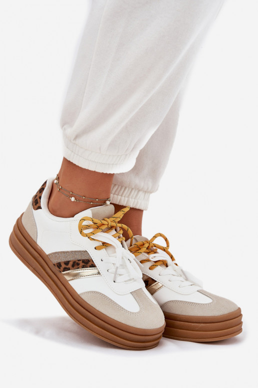 Chaussures modèle baskets Féminin avec une plateforme Z PodÀójnym Laçagem avec des motifs en fourrure de léopard couleur blanche