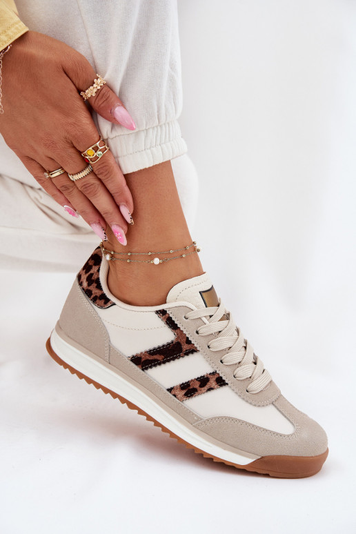 Faible Chaussures modèle baskets Féminin avec des motifs en fourrure de léopard beige Rulaana Faible Chaussures modèle baskets Féminin avec des motifs en fourrure de léopard beige Rulaana