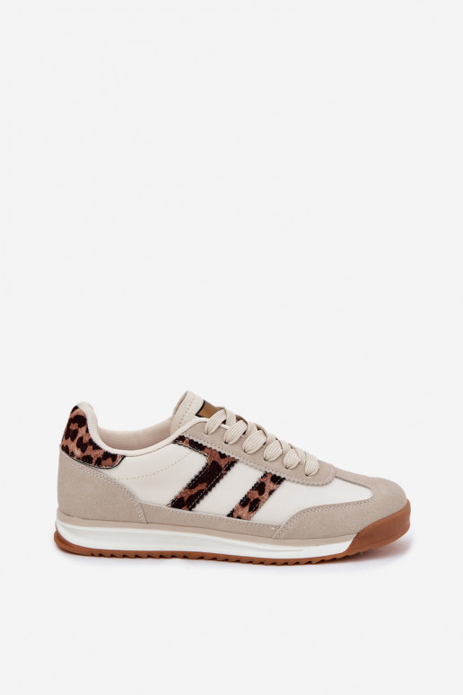 Faible Chaussures modèle baskets Féminin avec des motifs en fourrure de léopard beige Rulaana Faible Chaussures modèle baskets Féminin avec des motifs en fourrure de léopard beige Rulaana