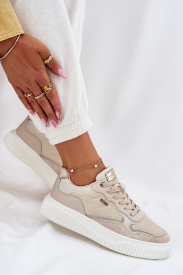 Baskets pour femmes en cuir couleur sable avec plateforme, « Velarria »