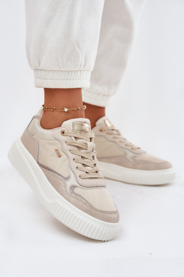 Baskets pour femmes en cuir couleur sable avec plateforme, « Velarria » 2