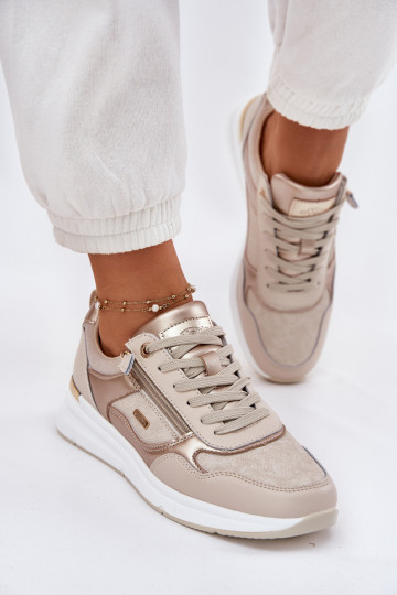 Peau baskets Chaussures modèle baskets Féminin avec fermetures éclair beige Lilimia