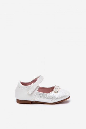 Ballerines pour enfants blanches avec velcro et motifs floraux, « Nikione » 2
