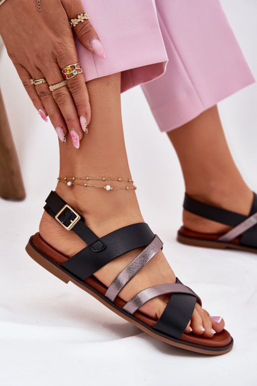 Sandales pour femmes avec des talons larges avec des bandes Sergio Leone SK086H couleur noire