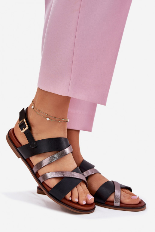 Sandales pour femmes avec des talons larges avec des bandes Sergio Leone SK086H couleur noire