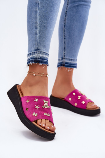 Chaussons femme en daim Z Przypinkami Vinceza 66741 couleur rose