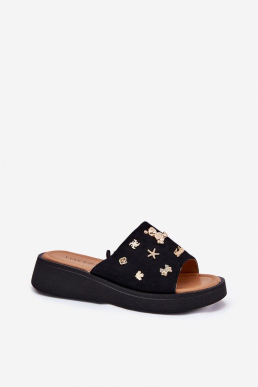 Chaussons femme en daim Z Przypinkami Vinceza 66741 couleur noire Chaussons femme en daim Z Przypinkami Vinceza 66741 couleur noire