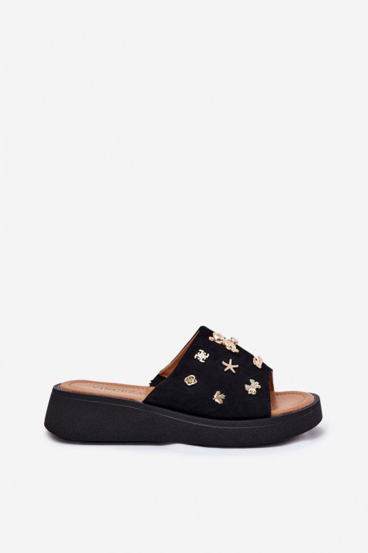 Chaussons femme en daim Z Przypinkami Vinceza 66741 couleur noire Chaussons femme en daim Z Przypinkami Vinceza 66741 couleur noire