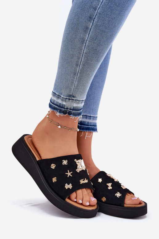 Chaussons femme en daim Z Przypinkami Vinceza 66741 couleur noire Chaussons femme en daim Z Przypinkami Vinceza 66741 couleur noire