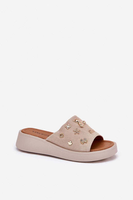 Chaussons femme en daim Z Przypinkami Vinceza 66741 beige Chaussons femme en daim Z Przypinkami Vinceza 66741 beige