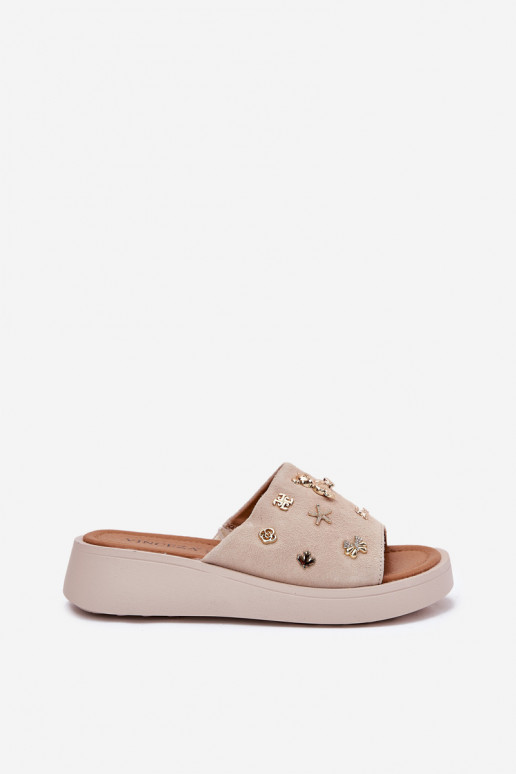 Chaussons femme en daim Z Przypinkami Vinceza 66741 beige Chaussons femme en daim Z Przypinkami Vinceza 66741 beige