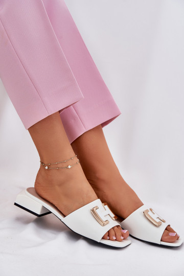 Style élégant Pantoufles pour femmes Klocke Ze couleur doréem Detalem Vinceza 62229 couleur blanche