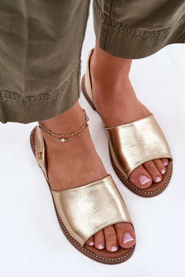 Sandales pour femmes avec des talons larges Eko Peau couleur dorée Dereka