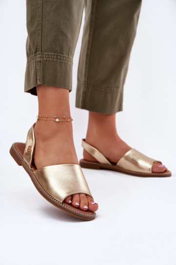 Sandales pour femmes avec des talons larges Eko Peau couleur dorée Dereka 2