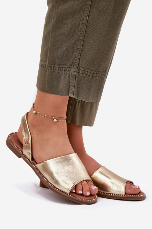 Sandales pour femmes avec des talons larges Eko Peau couleur dorée Dereka