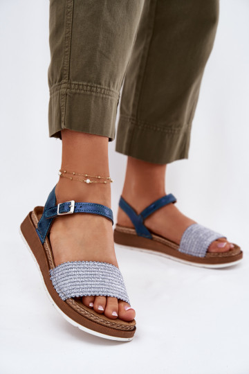 Chaussures femmes bleues avec tresses sur la sangle, Inblu GS000050