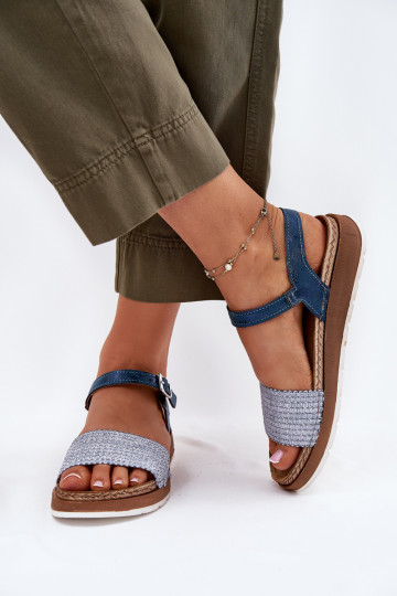 Chaussures femmes bleues avec tresses sur la sangle, Inblu GS000050 2