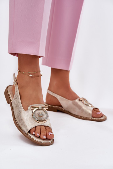 Sandales de style élégant avec ornements et larges talons S.Barski KV51-003 couleur dorée