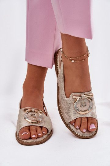 Sandales de style élégant avec ornements et larges talons S.Barski KV51-003 couleur dorée 2