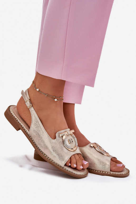 Style élégant des sandales avec des ornements avec des talons larges S.Barski KV51-003 couleur dorée