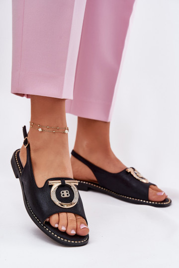 Style élégant des sandales avec des ornements avec des talons larges S.Barski KV51-003 couleur noire 2