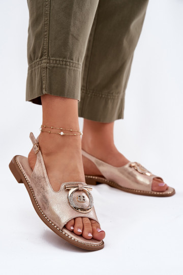 Style élégant des sandales avec des ornements avec des talons larges S.Barski KV51-003 couleur or rose 2