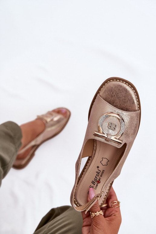 Style élégant des sandales avec des ornements avec des talons larges S.Barski KV51-003 couleur or rose