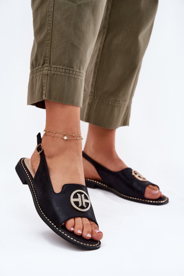 Sandales pour femmes avec des talons larges avec des ornements S.Barski KV51-002 couleur noire 2