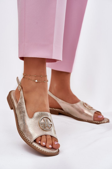 Sandales pour femmes avec des talons larges avec des ornements S.Barski KV51-002 couleur dorée