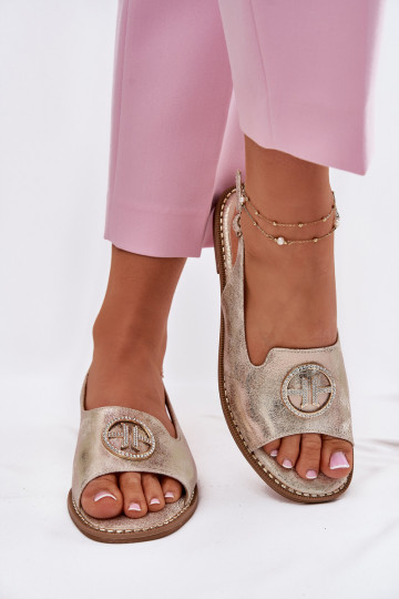 Sandales pour femmes avec des talons larges avec des ornements S.Barski KV51-002 couleur dorée 2