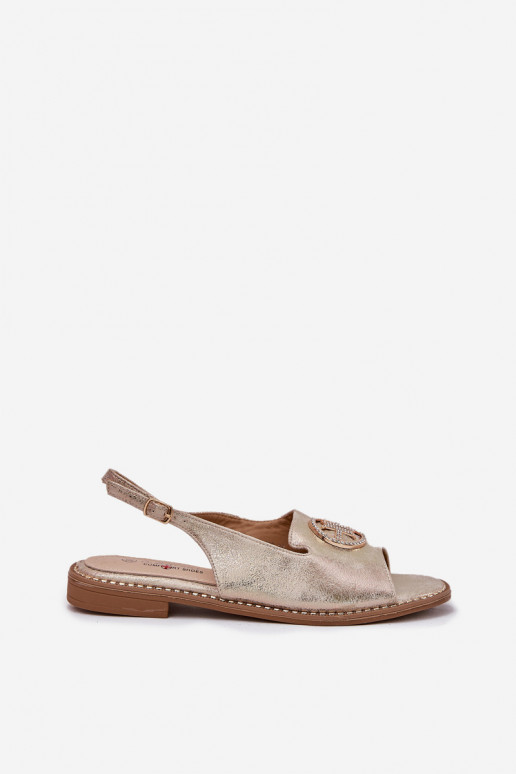 Sandales pour femmes avec des talons larges avec des ornements S.Barski KV51-002 couleur dorée Sandales pour femmes avec des talons larges avec des ornements S.Barski KV51-002 couleur dorée