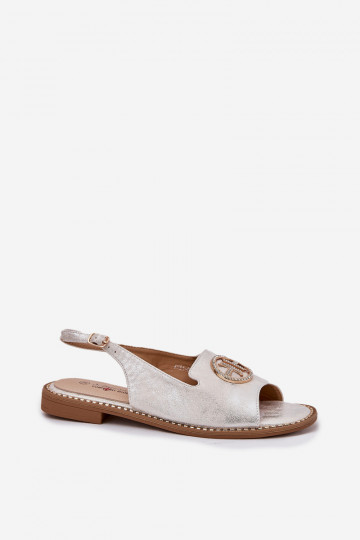 Sandales pour femmes à talons larges et ornements S.Barski KV51-002 argentées 2