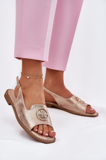 Sandales pour femmes avec des talons larges avec des ornements S.Barski KV51-002 couleur or rose