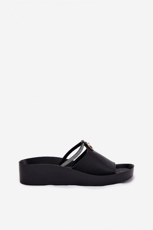 Peau Féminin Chaussons avec des talons décorés KV51-034 couleur noire Peau Féminin Chaussons avec des talons décorés KV51-034 couleur noire