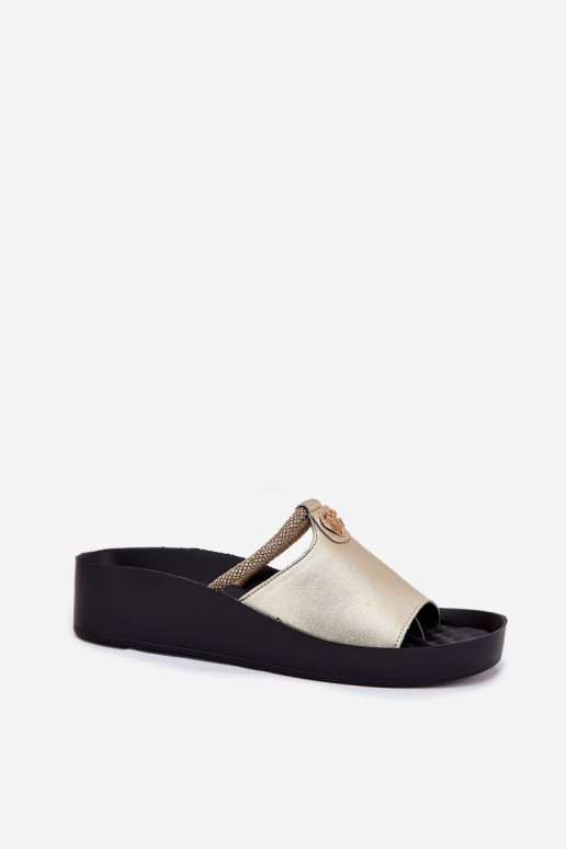 Peau Féminin Chaussons avec des talons décorés KV51-034 couleur dorée Peau Féminin Chaussons avec des talons décorés KV51-034 couleur dorée