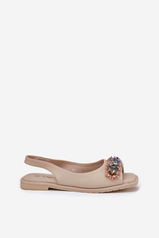 Sandales plates pour femmes aux yeux brillants S.Barski KV51-079 beige