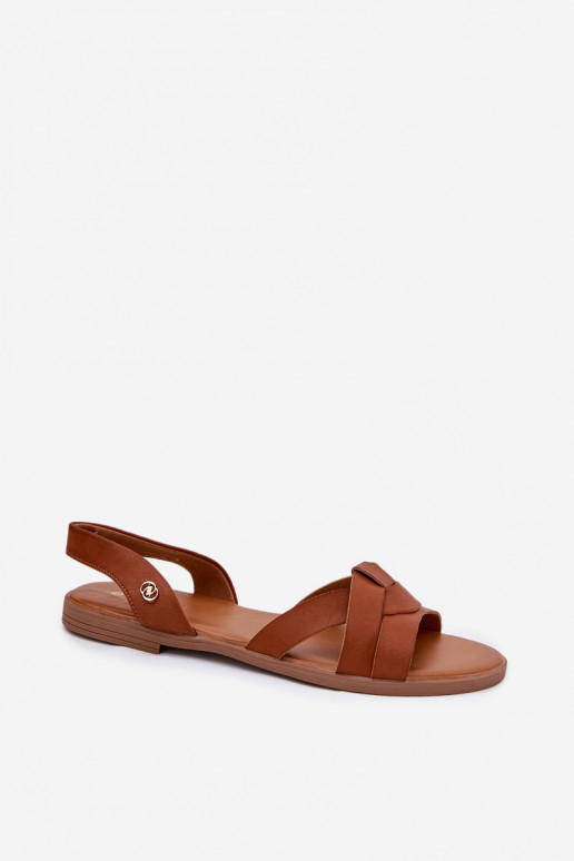 Sandales plates pour femmes en cuir écologique marron Illoria Sandales plates pour femmes en cuir écologique marron Illoria