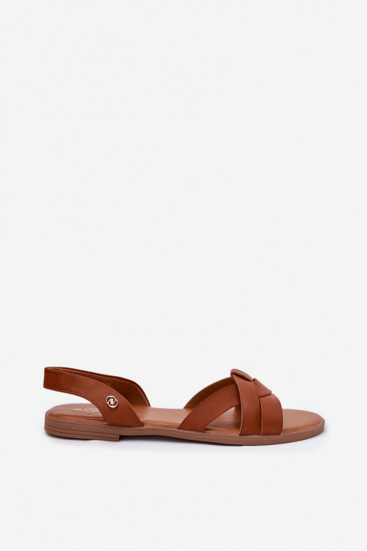 Sandales plates pour femmes en cuir écologique marron Illoria Sandales plates pour femmes en cuir écologique marron Illoria