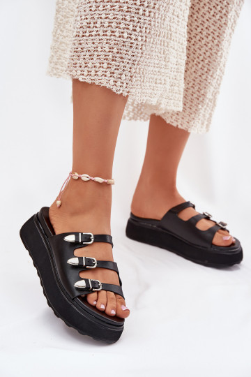Chaussons pour femmes avec plateforme et lanières Nimiotte couleur noire 2