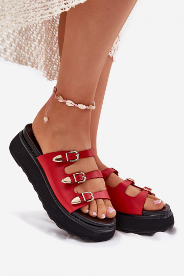 Pantoufles pour femmes avec une plateforme avec des bandes couleur rouge Nimiotte 2