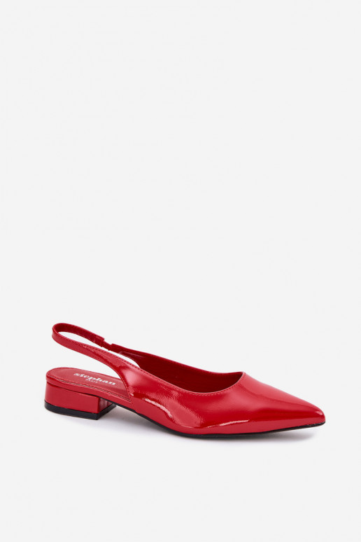 Ballerines laquées Sur un talon bas couleur rouge Testori